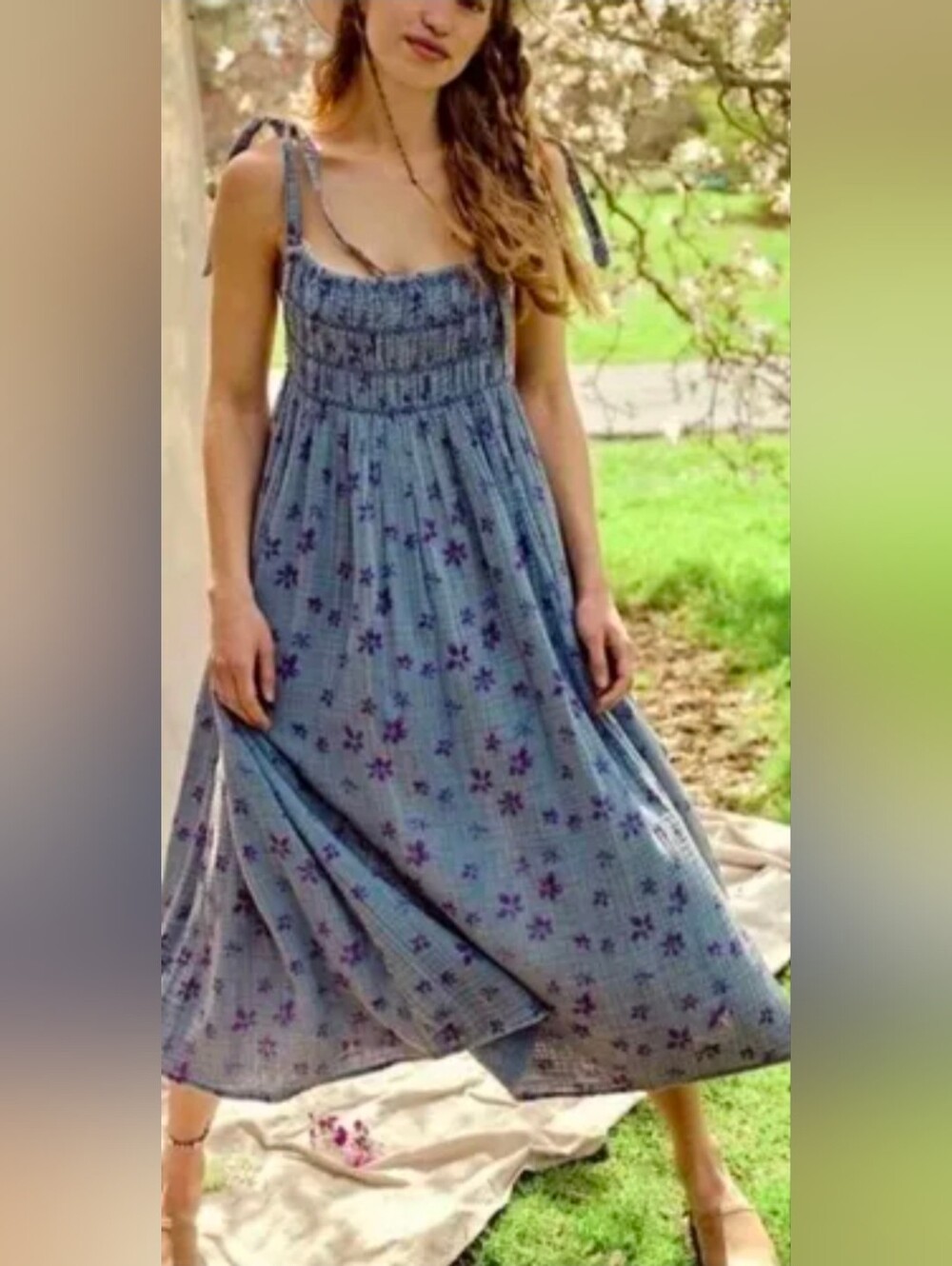 Free People Blue Floral Cotton Maxi Dress [COPY]